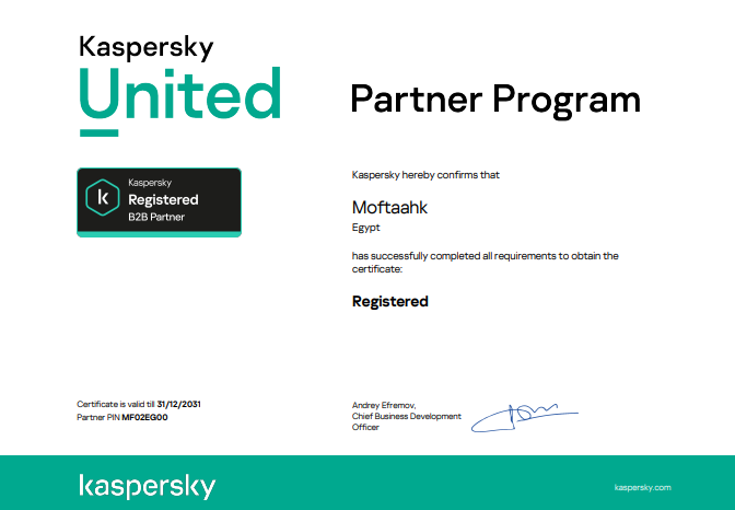 Kaspersky Partner Certificate